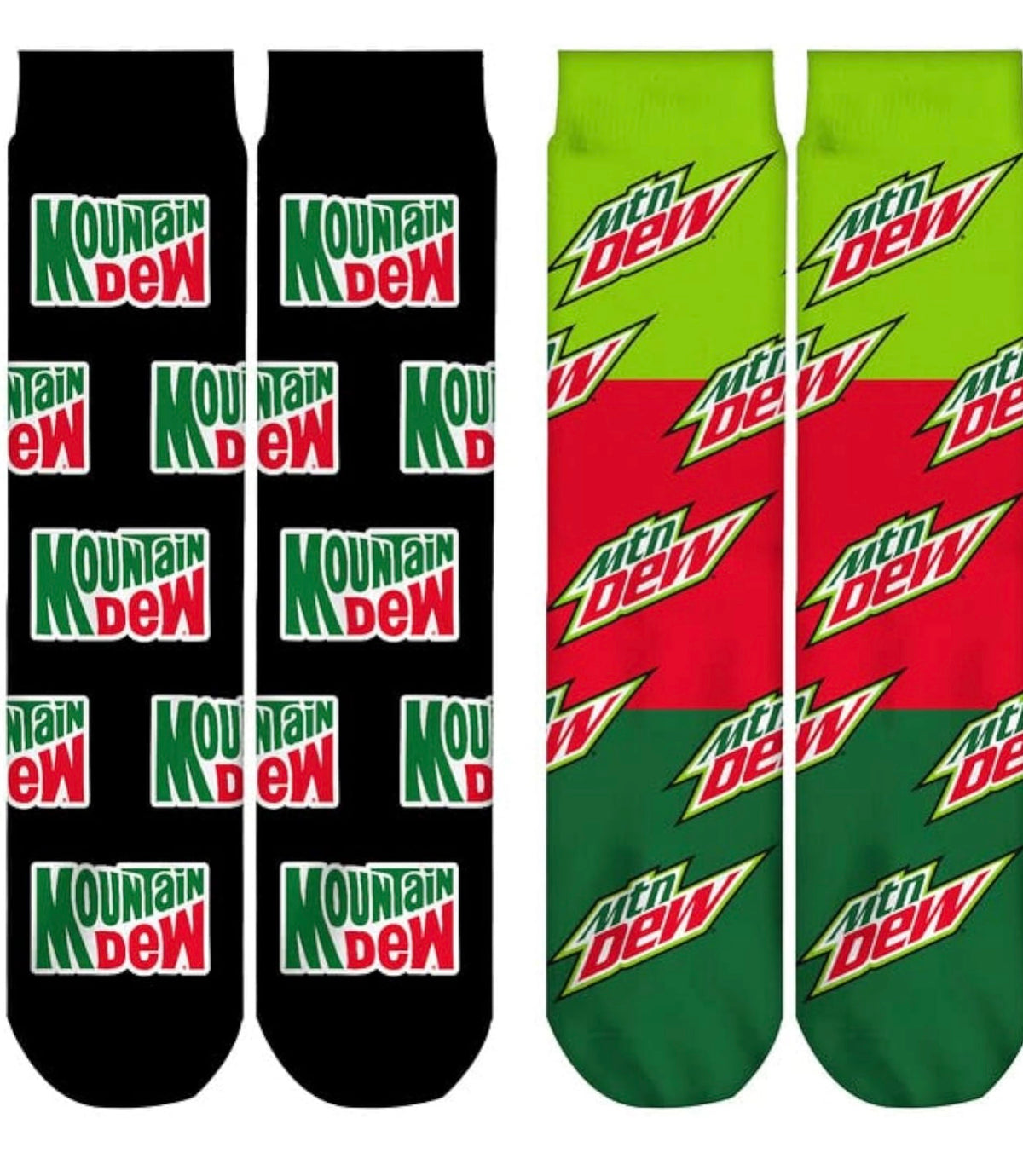 MOUNTAIN DEW SODA Unisex 2 Pair Of Socks ODD SOX Brand Size Large - Novelty Socks And Slippers
