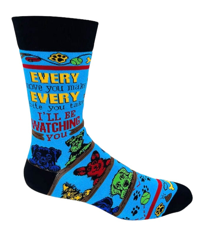 FABDAZ Brand Men’s DOG Socks ‘EVERY MOVE YOU MAKE EVERY BITE YOU TAKE I’LL BE WATCHING YOU’ - Novelty Socks And Slippers