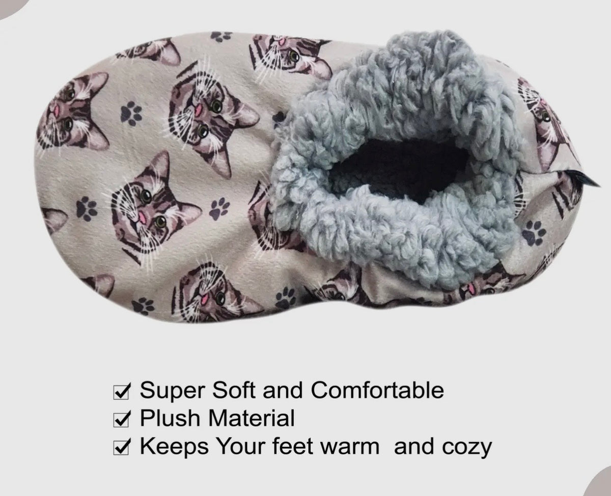 SILVER GRAY TABBY CAT Ladies Non-Slip Slippers COMFIES BRAND By E&S Pets - Novelty Socks And Slippers