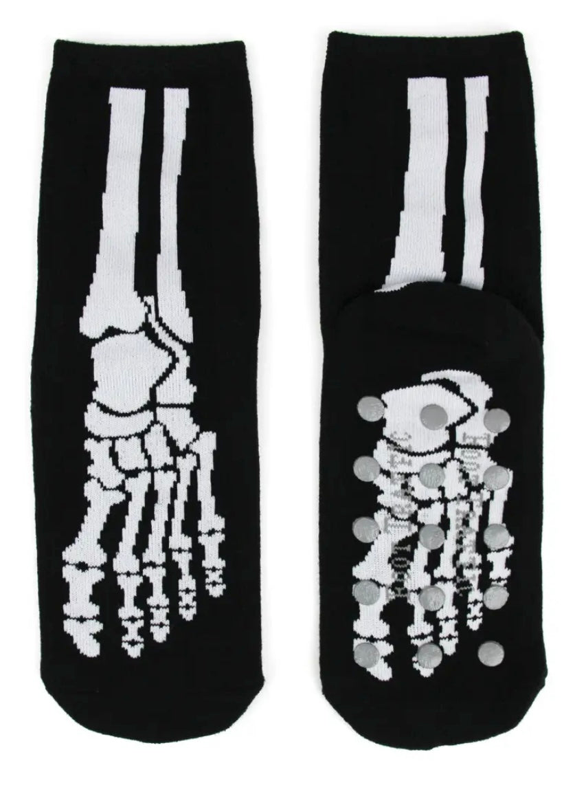 FOOT TRAFFIC Brand Ladies SKELETON BONES Non-Skid Slipper Socks - Novelty Socks And Slippers