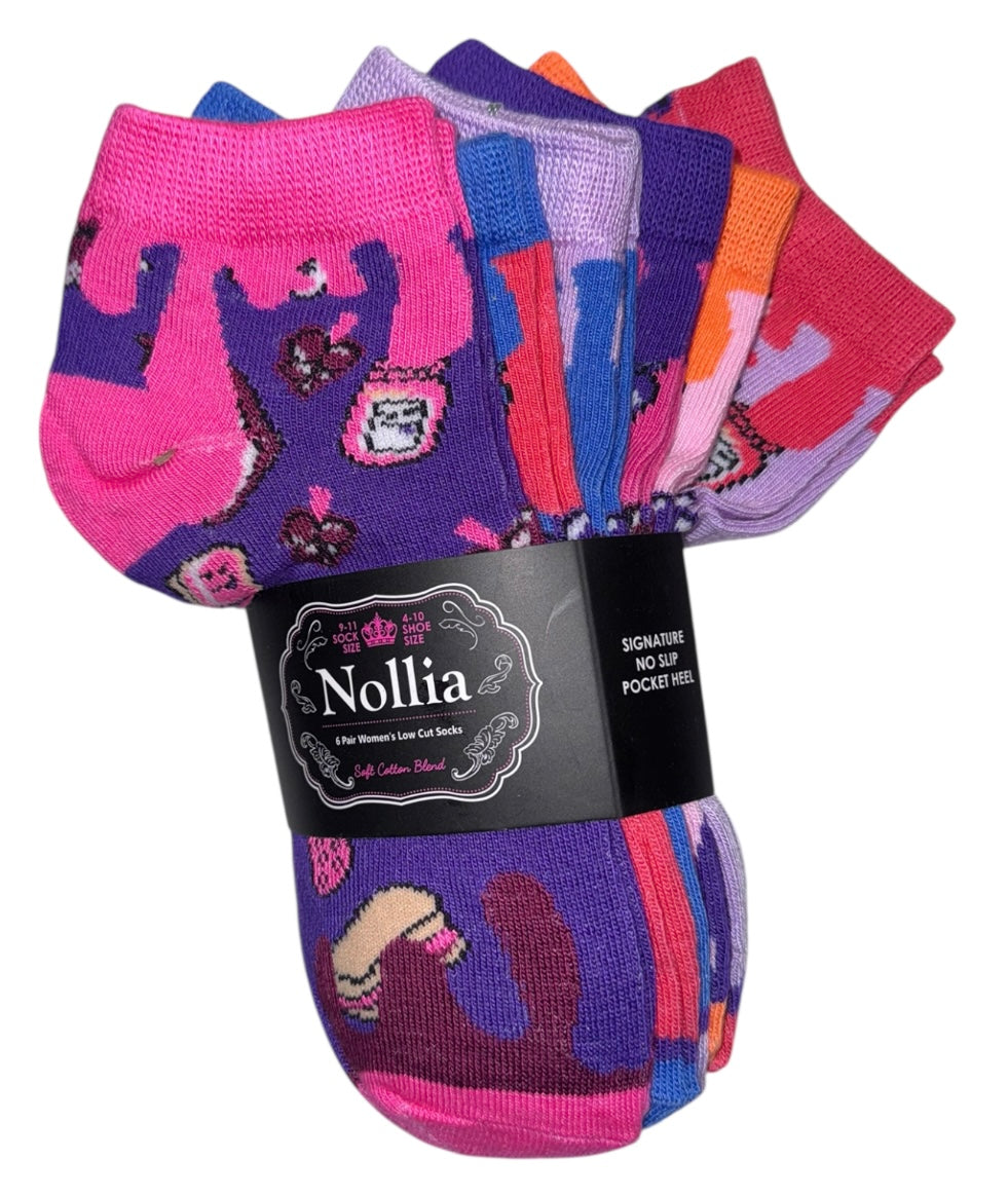 NOLLIA Brand Ladies 6 Pair Of Peanut Butter & Jelly Low Cut Socks - Novelty Socks And Slippers