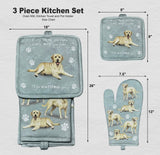 DOG & CAT 3 Piece Oven Mitt & Tea Towel Set By E&S Pets (CHOOSE BREED) - Novelty Socks And Slippers