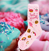 TREAT YO’ SELF Ladies Socks FOOT TRAFFIC Brand WITH CUPCAKES, COTTON CANDY, COOKIES