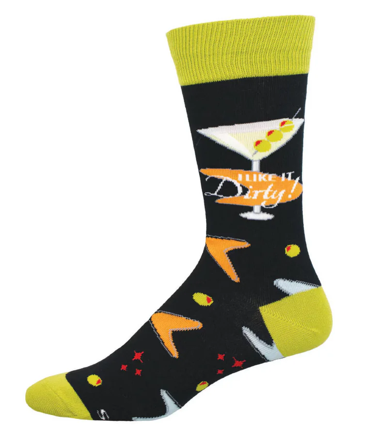 SOCKSMITH Brand Men’s MARTINI DRINK Socks ‘I LIKE IT DIRTY’ - Novelty Socks And Slippers