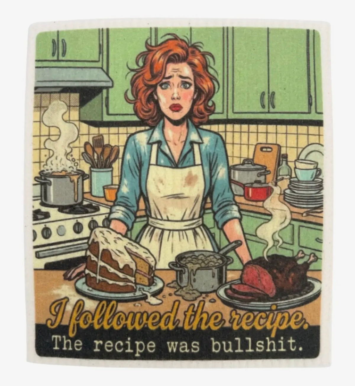 COOKING RETRO WIFE Set Of 3 SASSY Swedish Dishcloths ‘I Followed The Recipe. The Recipe Was Bullshit.