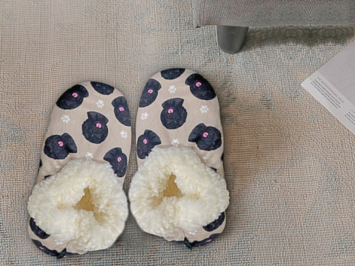 COMFIES BRAND LADIES BLACK LABRADOODLE NON-SKID SLIPPERS - Novelty Socks for Less