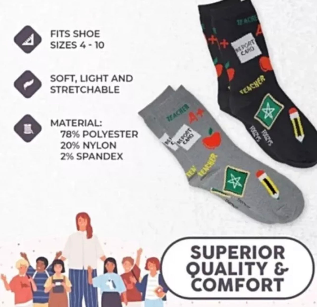 FOOZYS Brans Ladies TEACHER Socks REPORT CARD, APPLE, A+ - Novelty Socks And Slippers