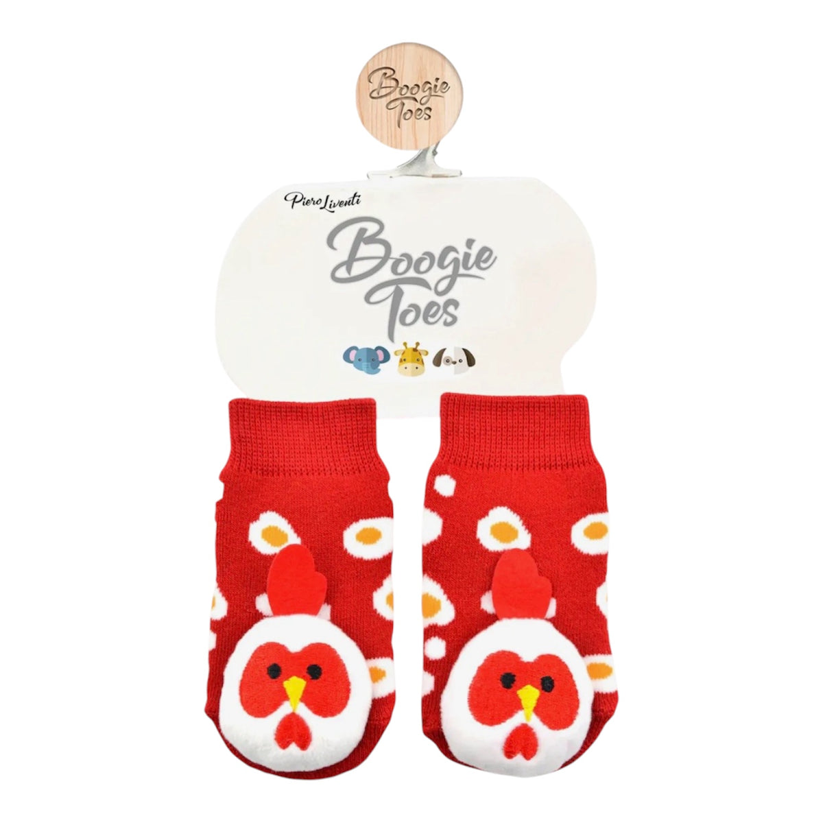 CHICKEN & EGG Baby Unisex Rattle GRIPPER BOTTOM Socks BOOGIE TOES Brand by PIERO LIVENTI