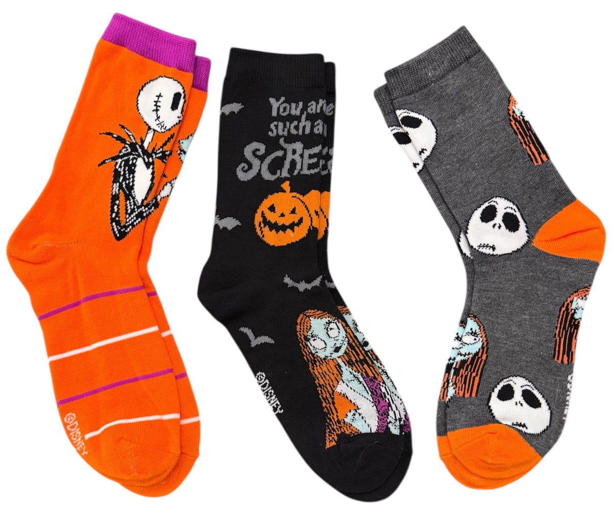 DISNEY THE NIGHTMARE BEFORE CHRISTMAS LADIES 3 Pair Of HALLOWEEN SOCKS JACK & SALLY - Novelty Socks And Slippers