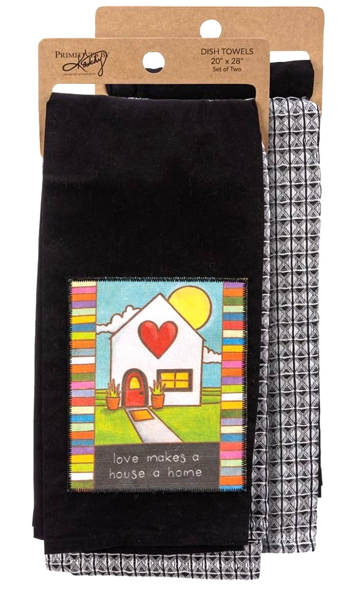 Primitives By Kathy Set Of 2 Kitchen Tea Towels ‘LOVE MAKES A HOUSE A HOME’ - Novelty Socks And Slippers