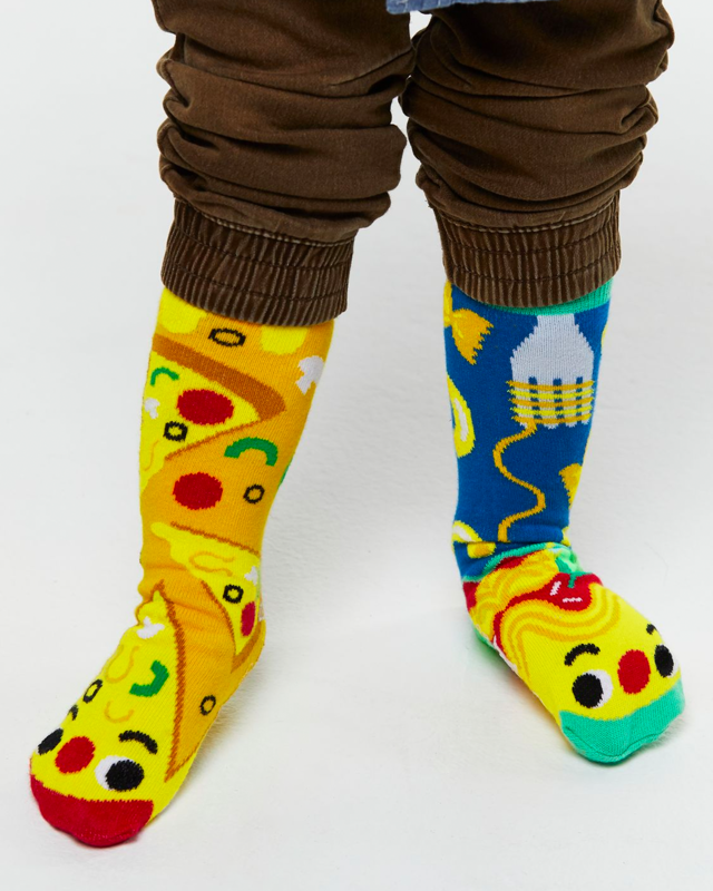 PIZZA & PASTA Unisex Toddler-Tween Mismatched Gripper Bottom Socks PALS SOCKS Brand (CHOOSE SIZE) - Novelty Socks And Slippers