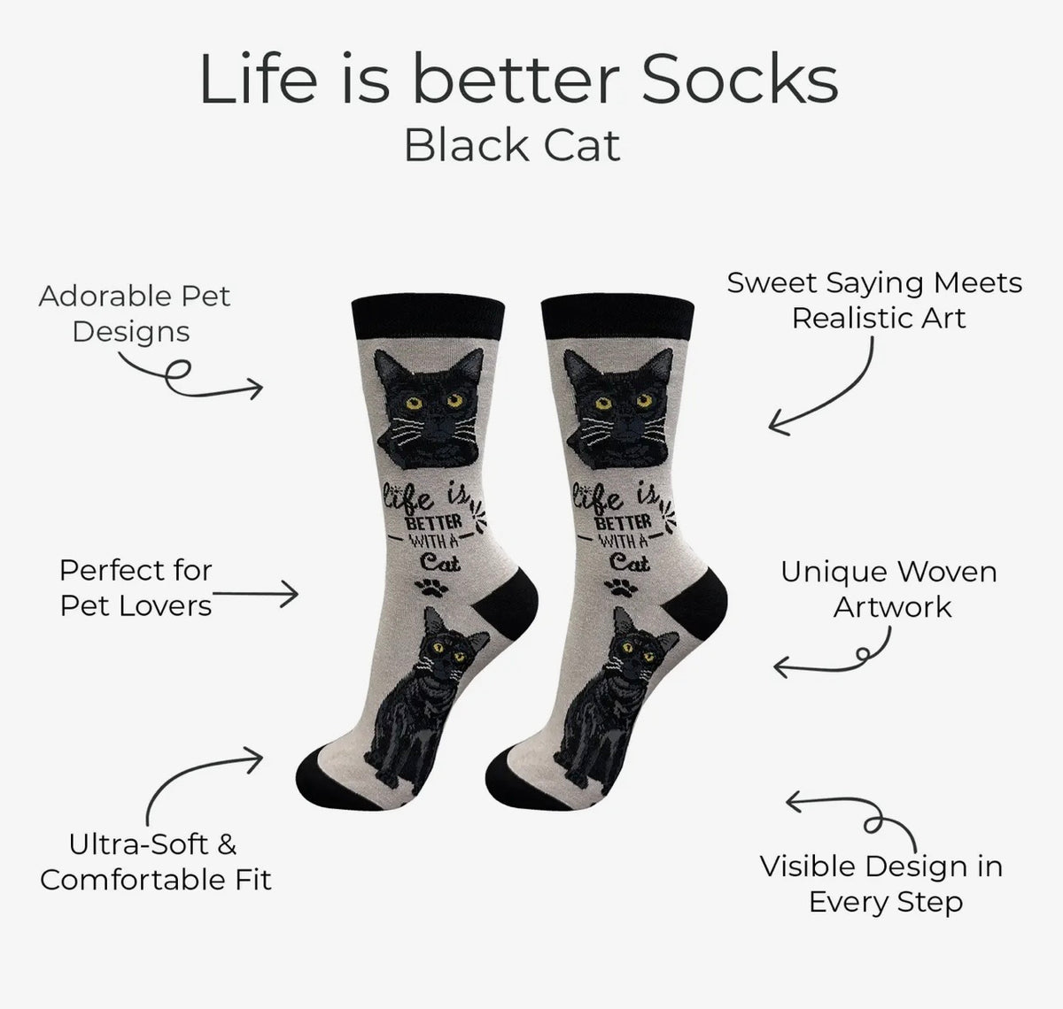 BLACK CAT Adult Unisex Socks By E&S Pets Choose Style