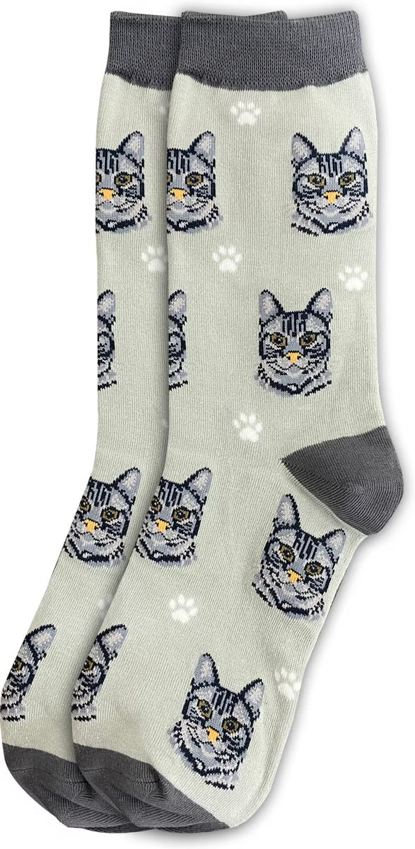 SILVER GRAY TABBY CAT Adult Unisex Socks By E&S Pets Choose Style