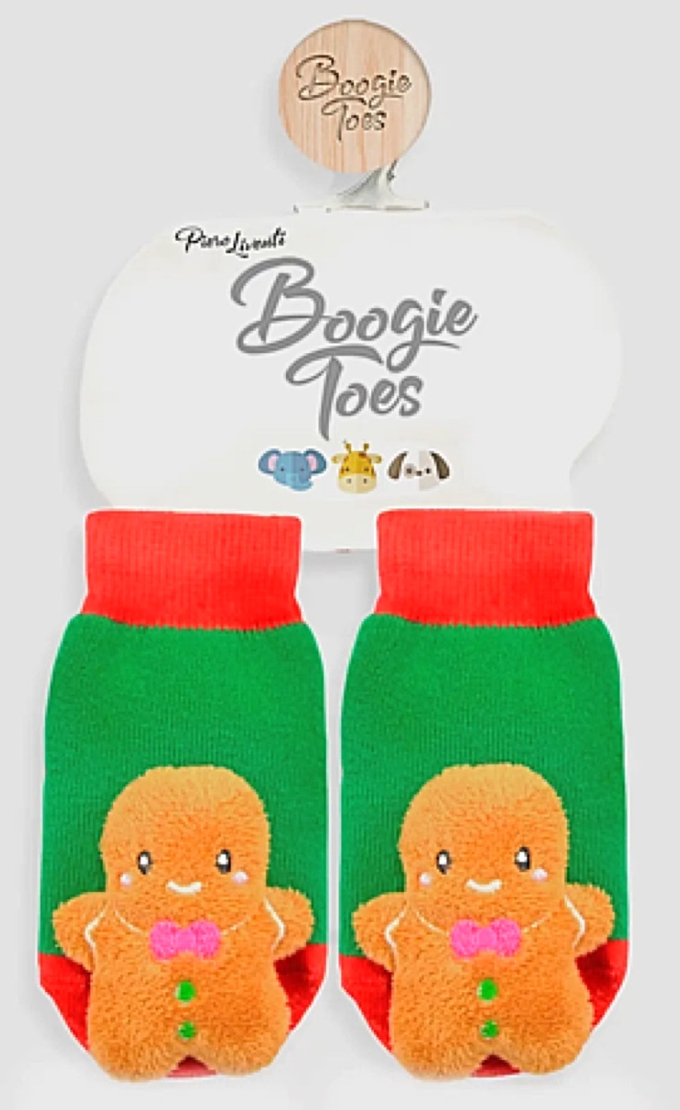 BOOGIE TOES Unisex Baby GINGERBREAD CHRISTMAS RATTLE GRIPPER BOTTOM SOCKS By PIERO LIVENTI - Novelty Socks for Less