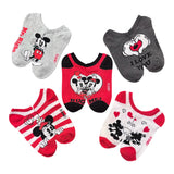 DISNEY Ladies 5 Pair Of VALENTINE'S DAY No Show Socks MICKEY MOUSE & MINNIE MOUSE ‘I LOVE YOU'’ - Novelty Socks And Slippers