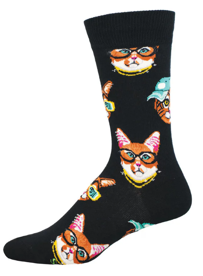 SOCKSMITH Brand Men’s ONE COOL CAT Socks CATS WITH EYEGLASSES - Novelty Socks And Slippers