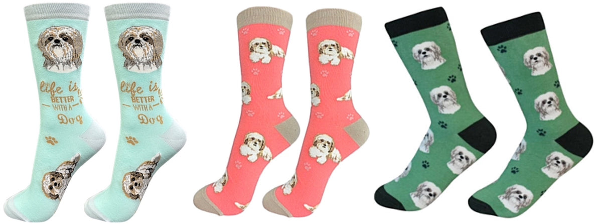 BEIGE SHIH TZU Dog Unisex Socks By E&S Pets CHOOSE SOCK DADDY, HAPPY TAILS, LIFE IS BETTER - Novelty Socks for Less