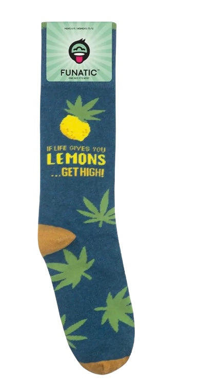 FUNATIC Brand Unisex MARIJUANA Socks ‘WHEN LIFE GIVES YOU LEMONS…GET HIGH’ - Novelty Socks And Slippers