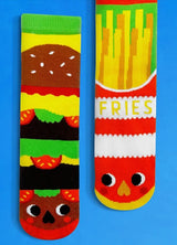 PALS SOCKS Brand Unisex BURGER & FRIES Mismatched Gripper Bottom Socks (CHOOSE SIZE) - Novelty Socks And Slippers