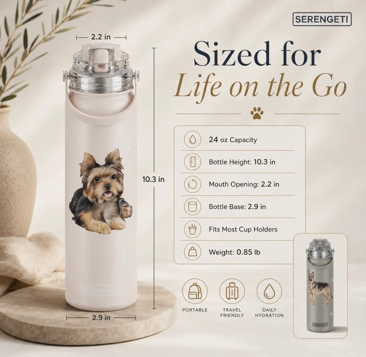 Dog & Cat Stainless Steel 24 Oz. Water Bottle By E&S Pets (Choose Breed)