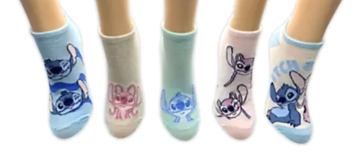 DISNEY LILO & STITCH Ladies 5 Pair Of No Show Socks STITCH & ANGEL - Novelty Socks And Slippers