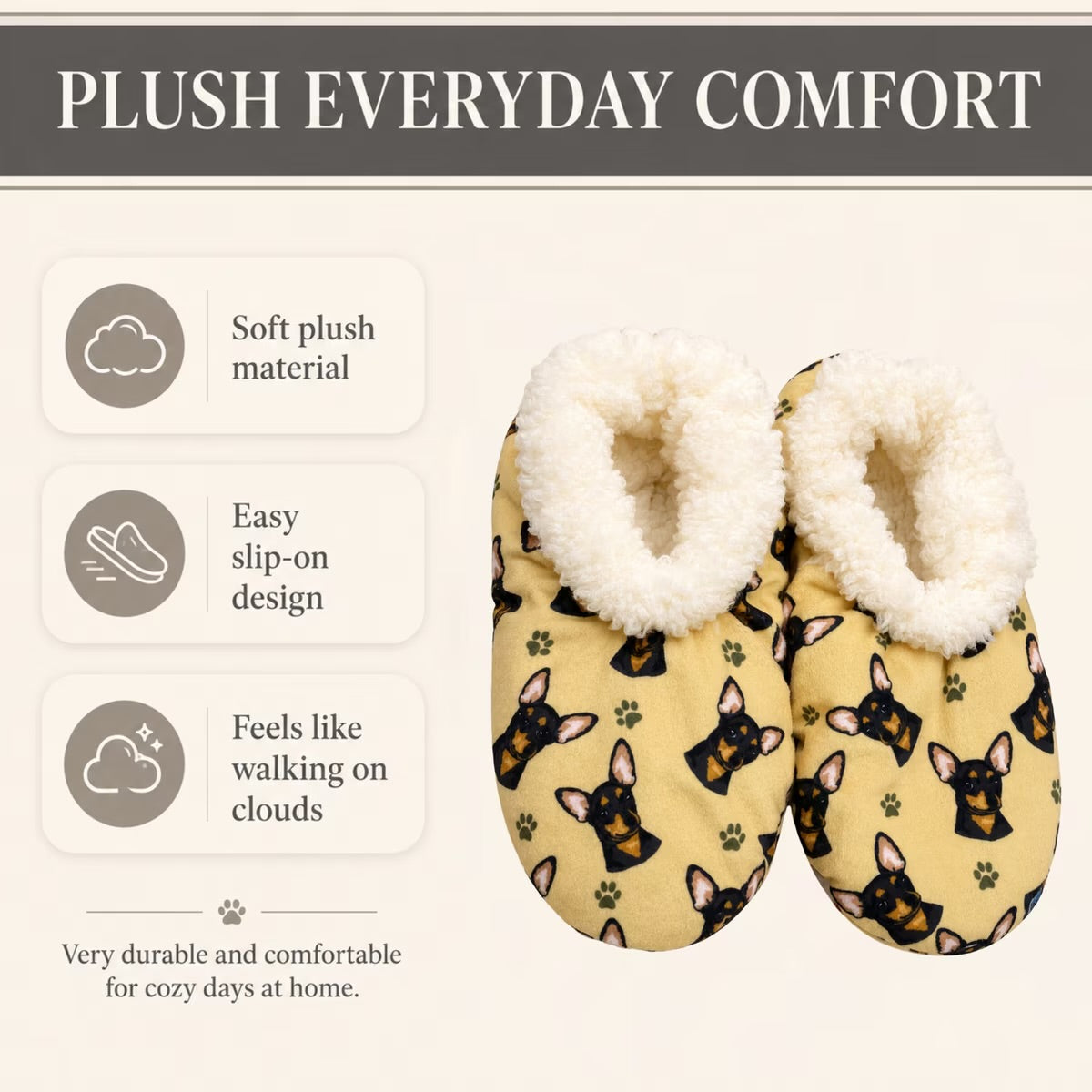 BLACK CHIHUAHUA Dog Ladies Non-Slip Slippers COMFIES BRAND By E&S Pets