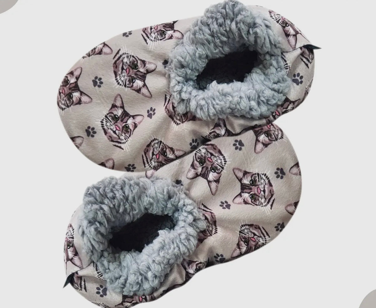 SILVER GRAY TABBY CAT Ladies Non-Slip Slippers COMFIES BRAND By E&S Pets - Novelty Socks And Slippers