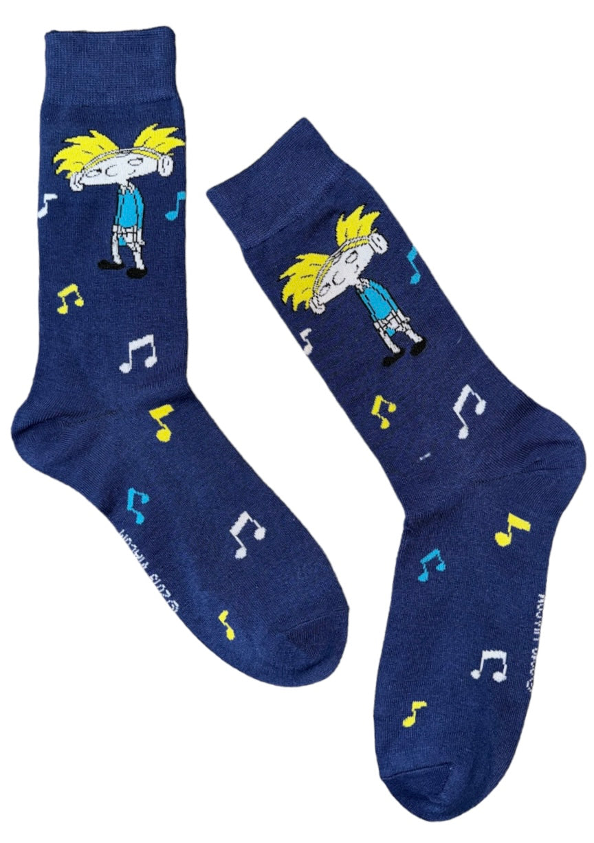 HEY ARNOLD Men's Socks ARNOLD HEADPHONES & MUSICAL NOTES - Novelty Socks And Slippers