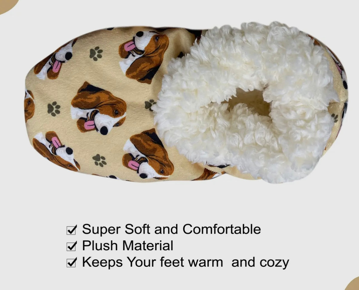 COMFIES BRAND Ladies BASSET HOUND NON-SKID SLIPPERS - Novelty Socks And Slippers