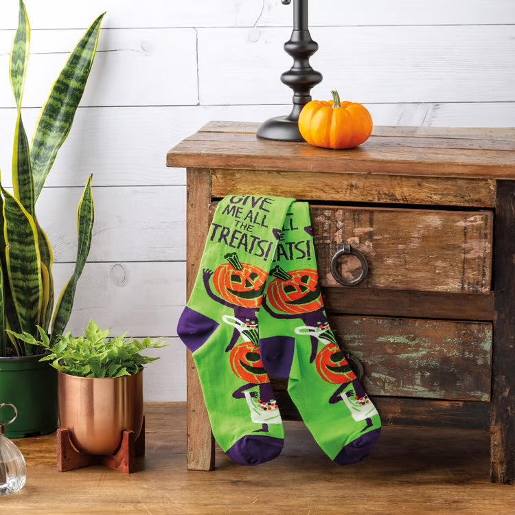 GIVE ME ALL THE TREATS Adult Unisex HALLOWEEN Socks Primitives By Kathy Brand - Novelty Socks And Slippers