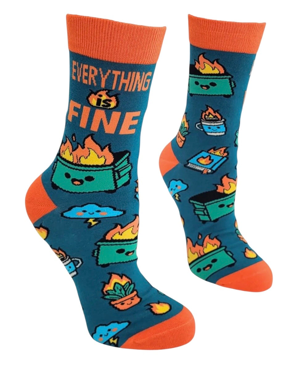 EVERYTHING IS FINE Ladies DUMPSTER FIRE Socks Fabdaz Brand