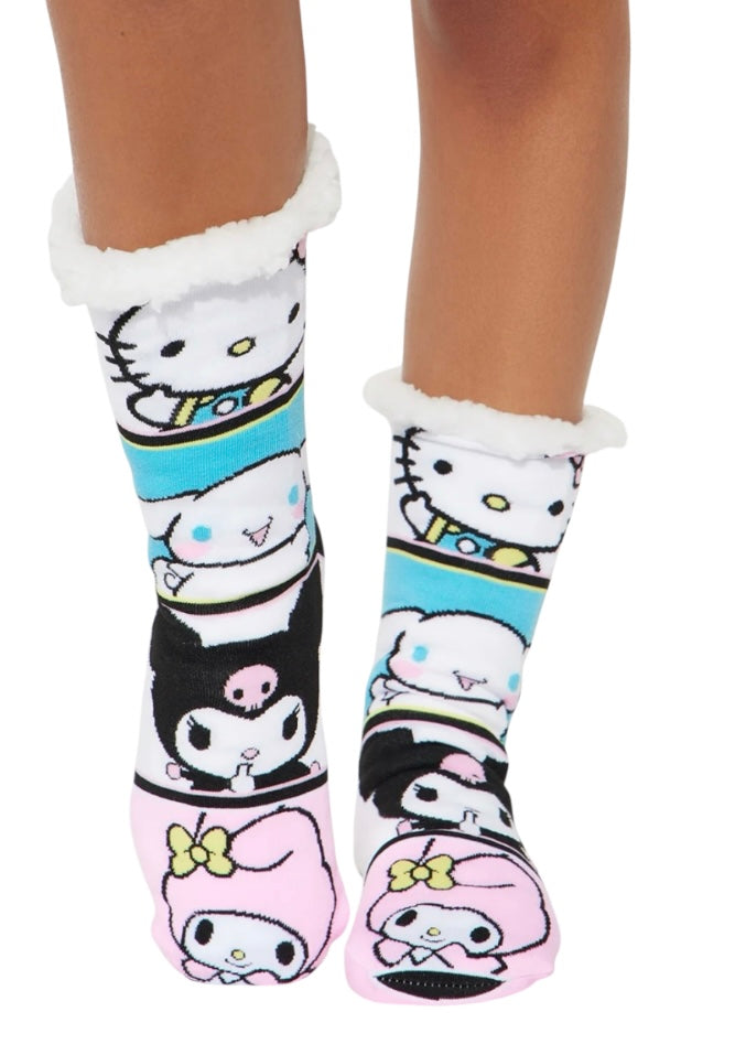 SANRIO HELLO KITTY Ladies Sherpa Lined Gripper Bottom Slipper Socks - Novelty Socks And Slippers