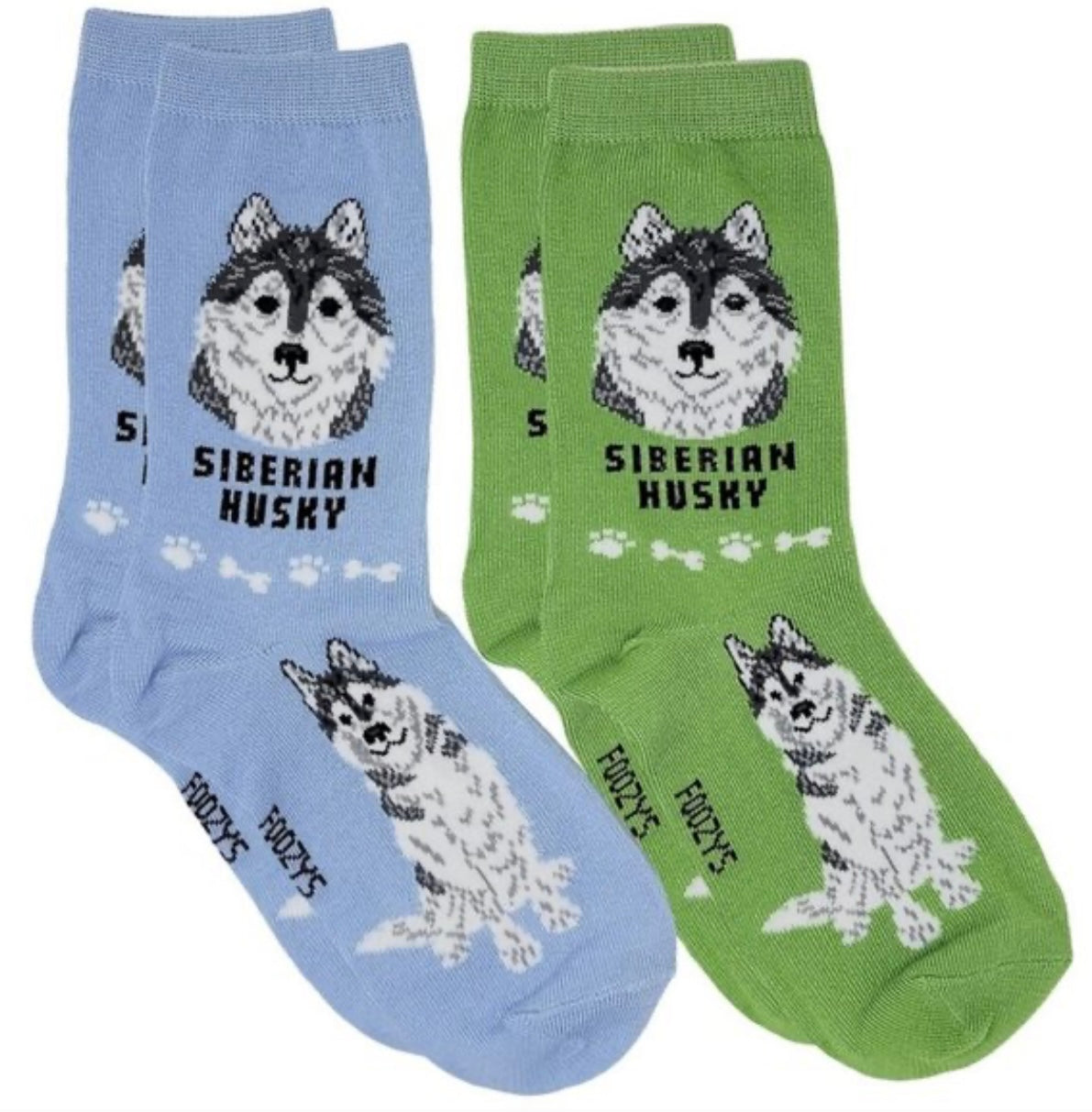 FOOZYS Brand Ladies 2 Pair Of SIBERIAN HUSKY Socks - Novelty Socks And Slippers