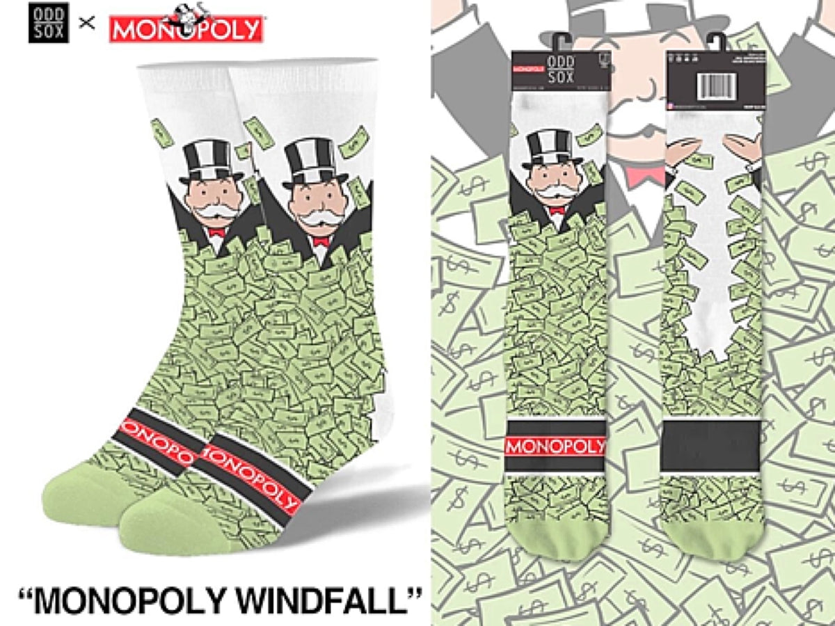 MONOPOLY Board Game Men’s WINDFALL OF CASH Socks ODD SOX Brand - Novelty Socks for Less