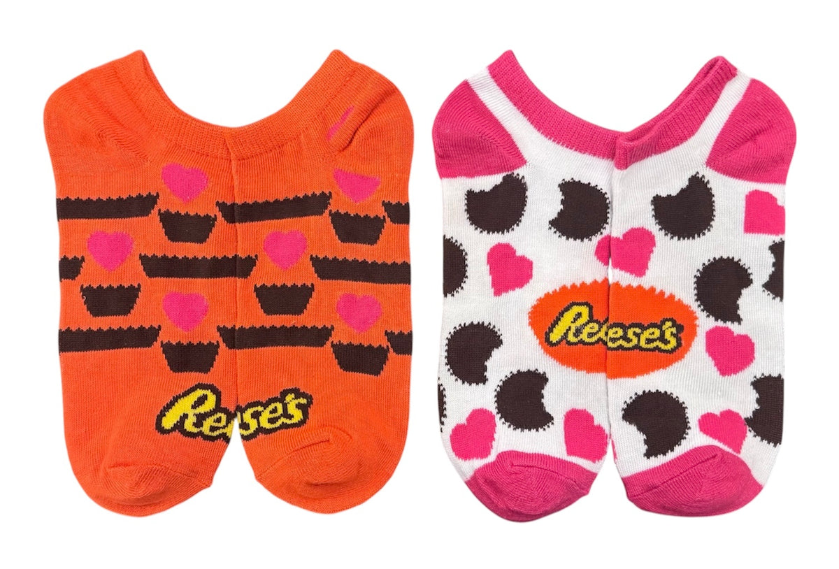 REESE’S Peanut Butter Cups Ladies VALENTINE’S DAY 2 Pair Of No Show Socks With Hearts - Novelty Socks And Slippers