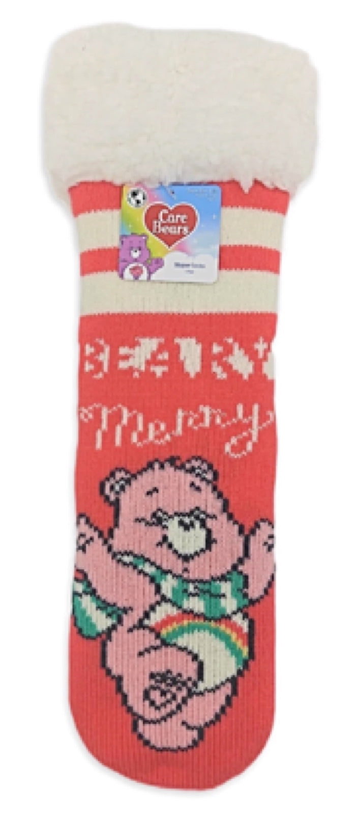 CARE BEARS Ladies CHRISTMAS Sherpa Lined Gripper Bottom Slipper Socks ‘BEARY MERRY’ - Novelty Socks for Less