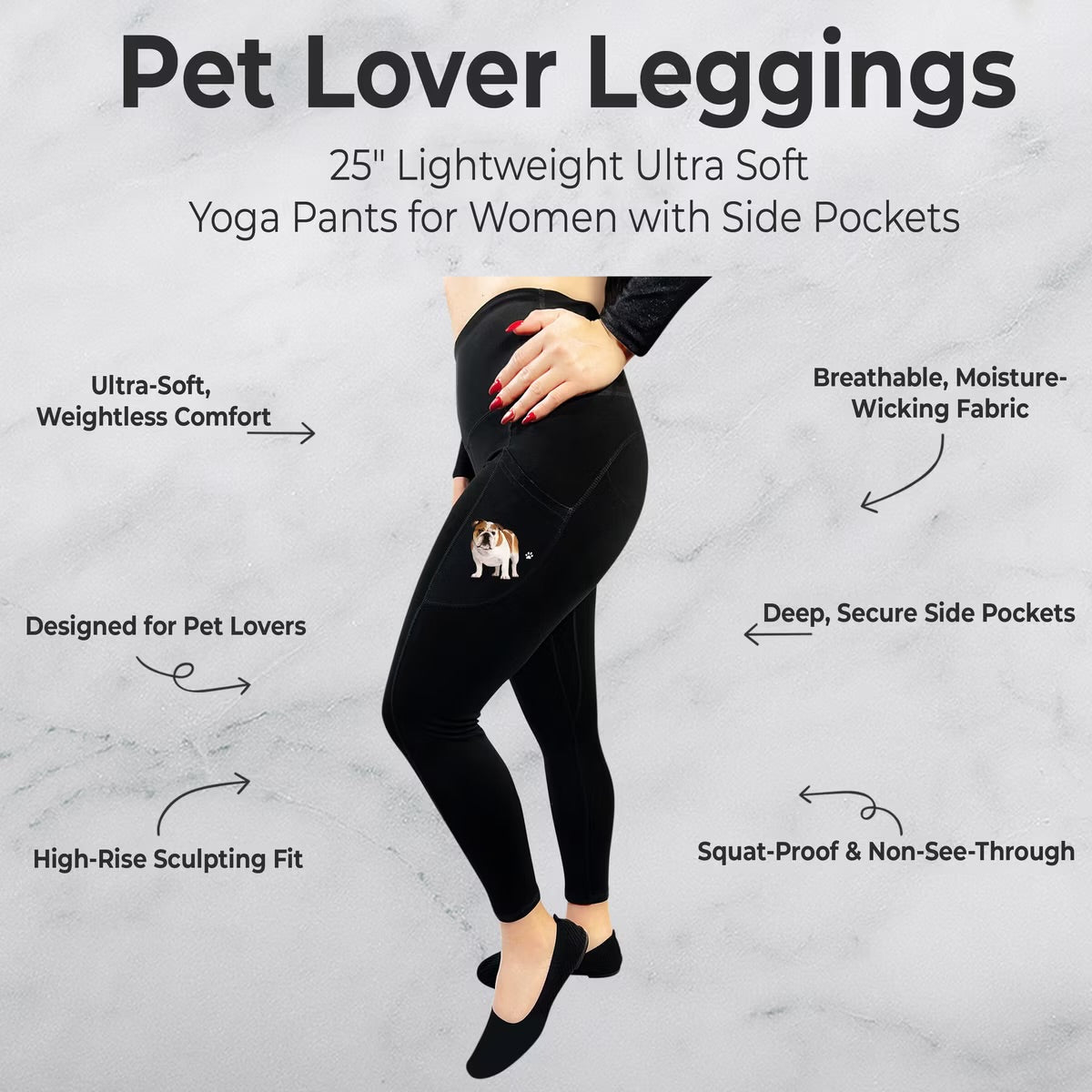 BULLDOG Ladies High Rise Leggings With Pockets URBAN ATHLETICS Brand By E&S Pets