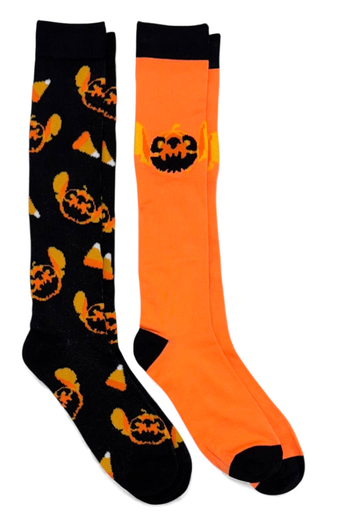 DISNEY LILO & STITCH 2 Pair Of HALLOWEEN Knee High Socks Stitch & Candy Corn - Novelty Socks And Slippers
