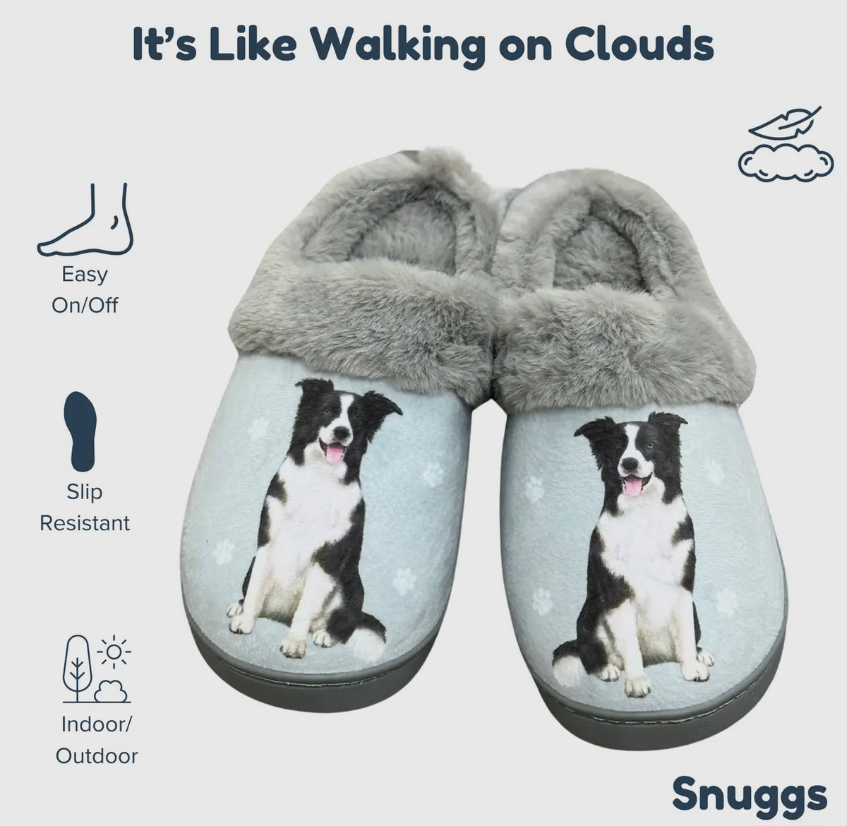 SNUGGS Memory Foam BORDER COLLIE Dog Non Slip Slippers By E&S Pets (Choose Size) - Novelty Socks And Slippers