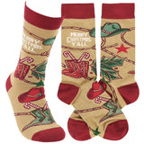 MERRY CHRISTMAS Y’ALL Adult Unisex Socks PRIMITIVES BY KATHY Brand - Novelty Socks And Slippers