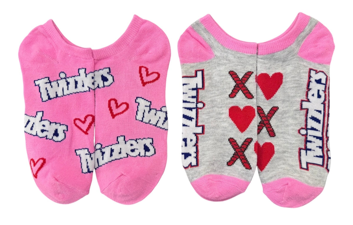 TWIZZLERS LICORICE Ladies 2 Pair Of VALENTINES DAY No Show Socks With Hearts - Novelty Socks And Slippers