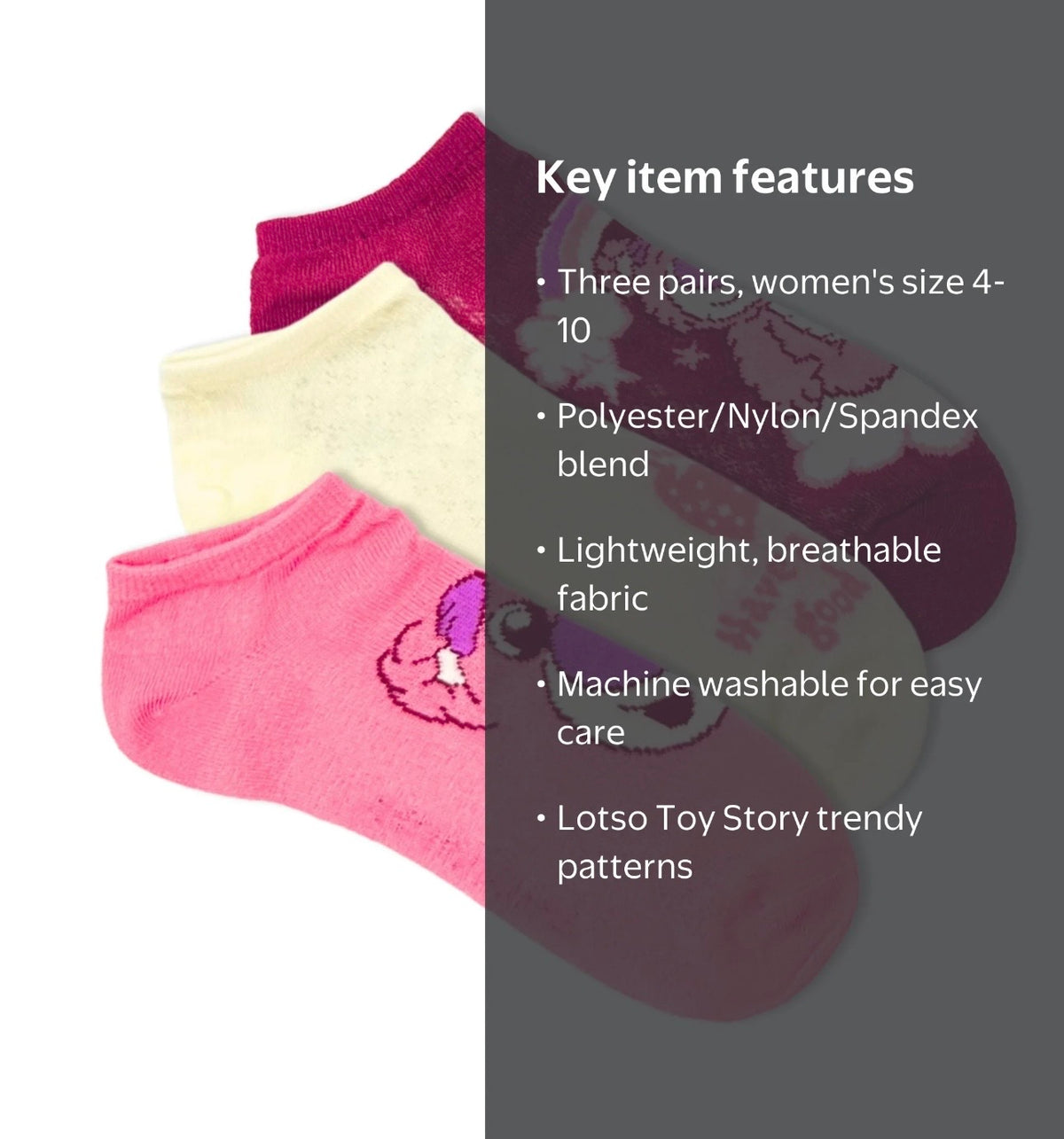 Disney TOY STORY Ladies 3 Pair Of LOTS-O-HUGGIN’ Bear No Show Socks