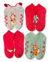 Disney Winnie The Pooh Ladies 4 Pair Of Christmas Thick No Show Gripper Bottom Slipper Socks - Novelty Socks And Slippers