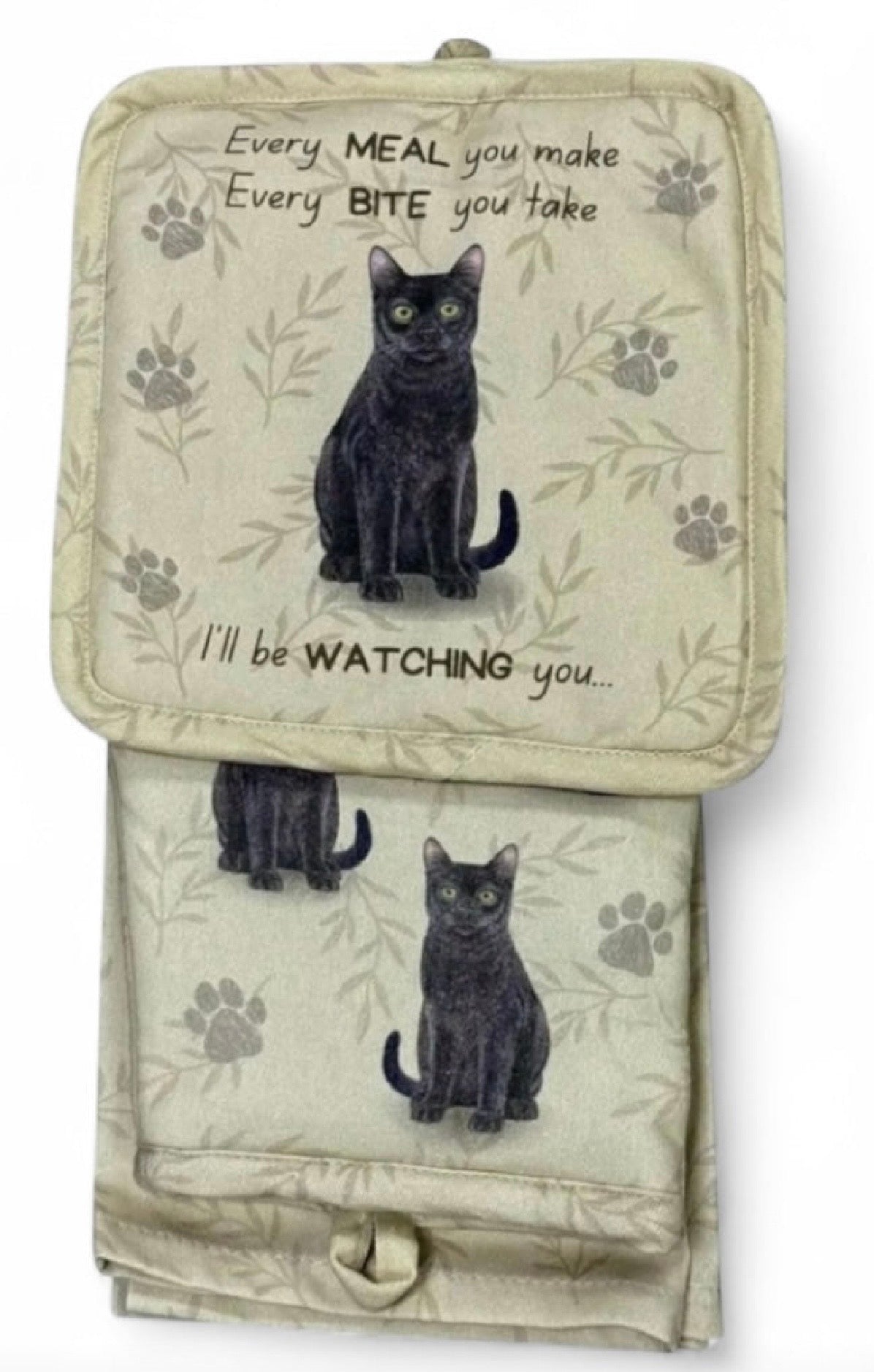 DOG & CAT 3 Piece Oven Mitt & Tea Towel Set By E&S Pets (CHOOSE BREED) - Novelty Socks And Slippers