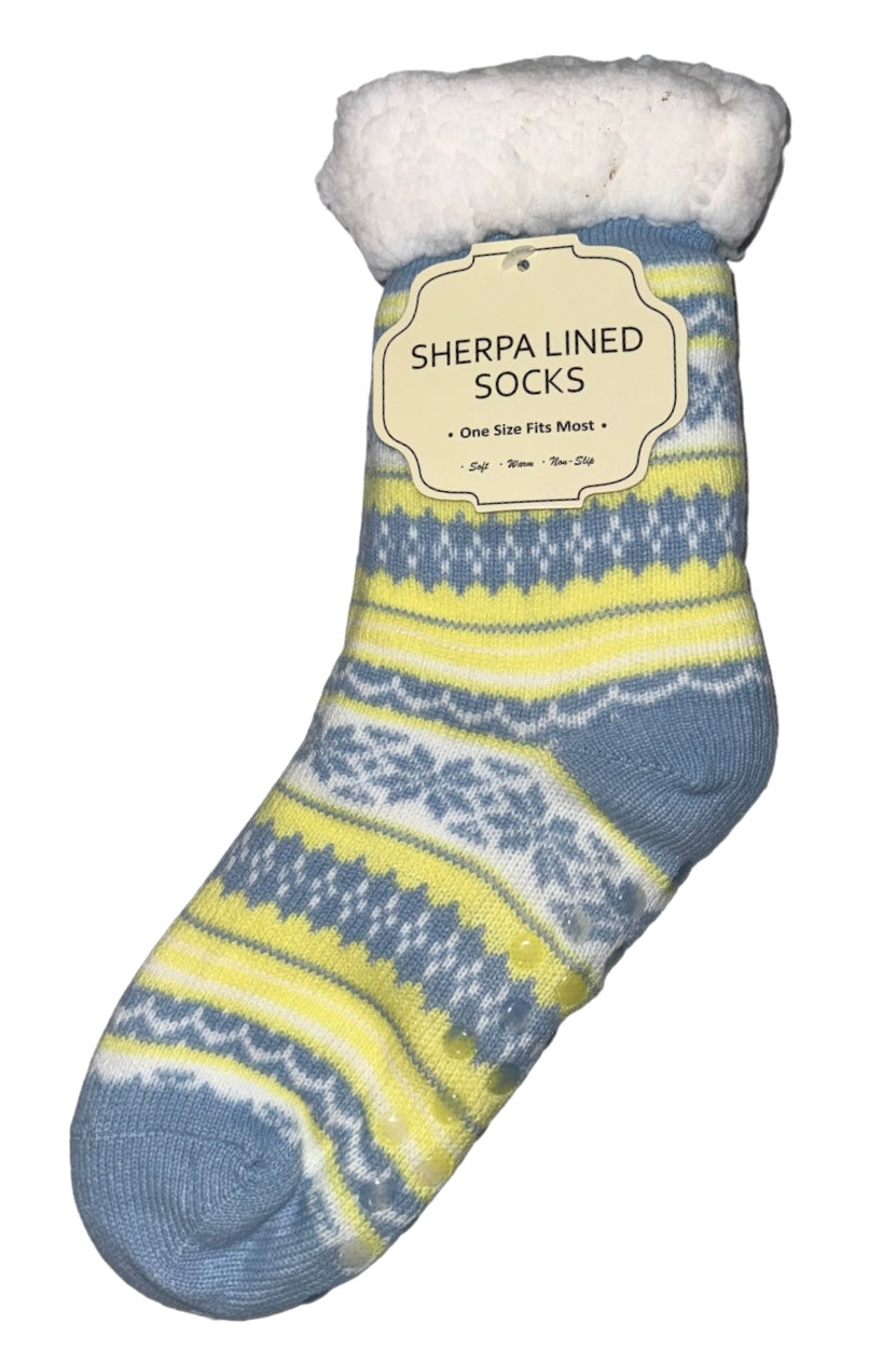 WINTER THEME Ladies Sherpa Lined Gripper Bottom Slipper Socks - Novelty Socks And Slippers