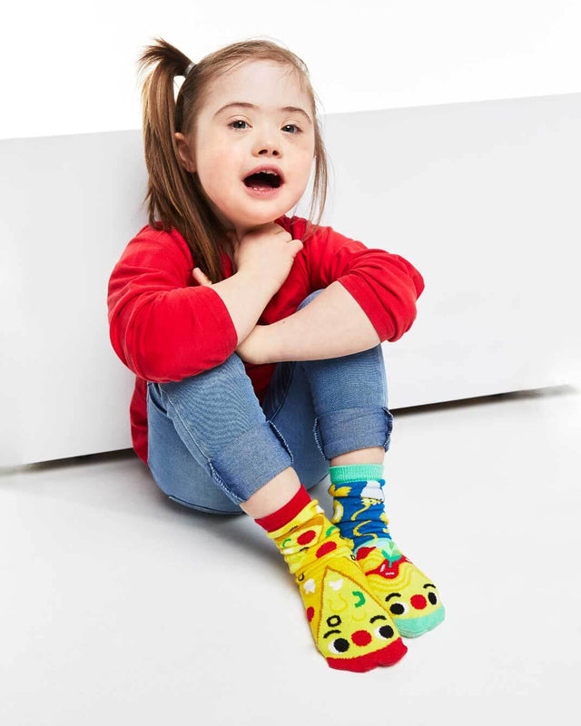 PIZZA & PASTA Unisex Toddler-Tween Mismatched Gripper Bottom Socks PALS SOCKS Brand (CHOOSE SIZE) - Novelty Socks And Slippers