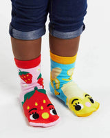 STRAWBERRY & BANANA Unisex Toddler Mismatched Gripper Bottom Socks PALS SOCKS Brand - Novelty Socks And Slippers
