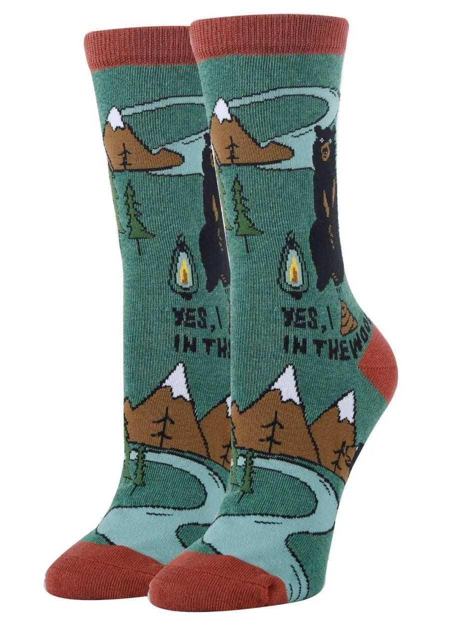 OOOH YEAH Brand Ladies BEAR NEEDS Socks ‘YES I SHIT IN THE WOODS’ (Choose Color) - Novelty Socks And Slippers