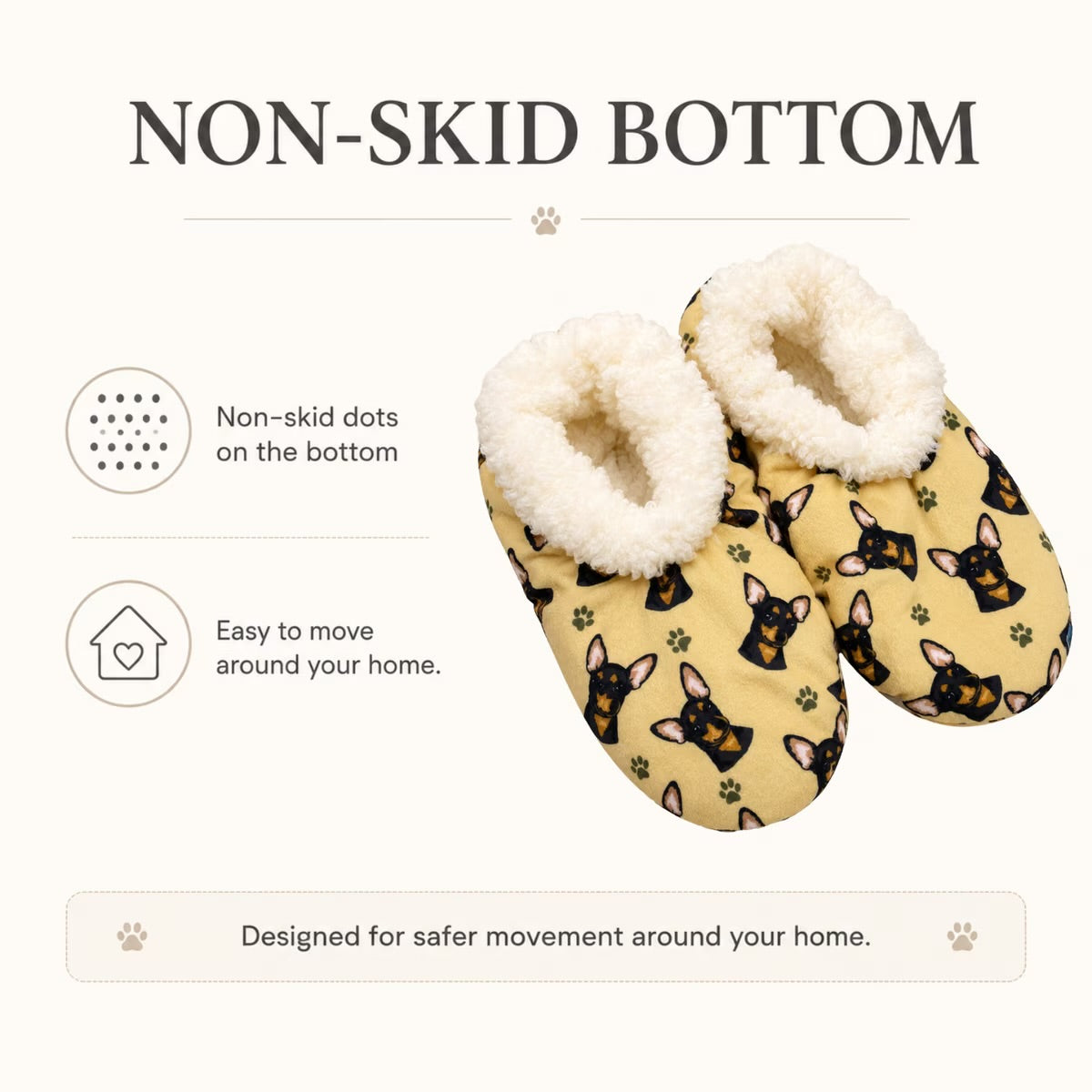 BLACK CHIHUAHUA Dog Ladies Non-Slip Slippers COMFIES BRAND By E&S Pets