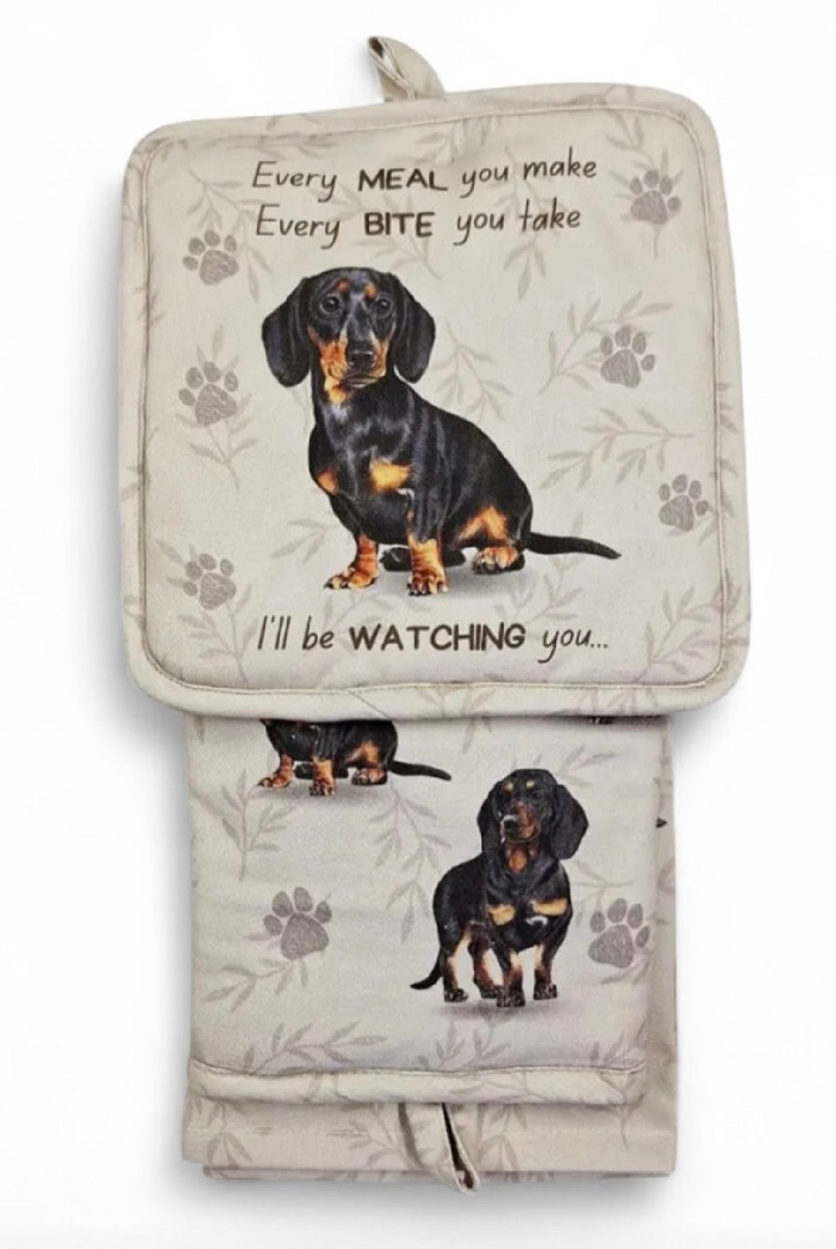 DOG & CAT 3 Piece Oven Mitt & Tea Towel Set By E&S Pets (CHOOSE BREED) - Novelty Socks And Slippers